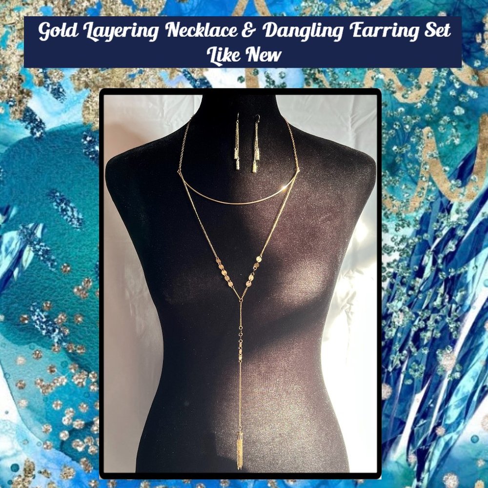 Gold Layering Necklace & Dangling Earrings Set